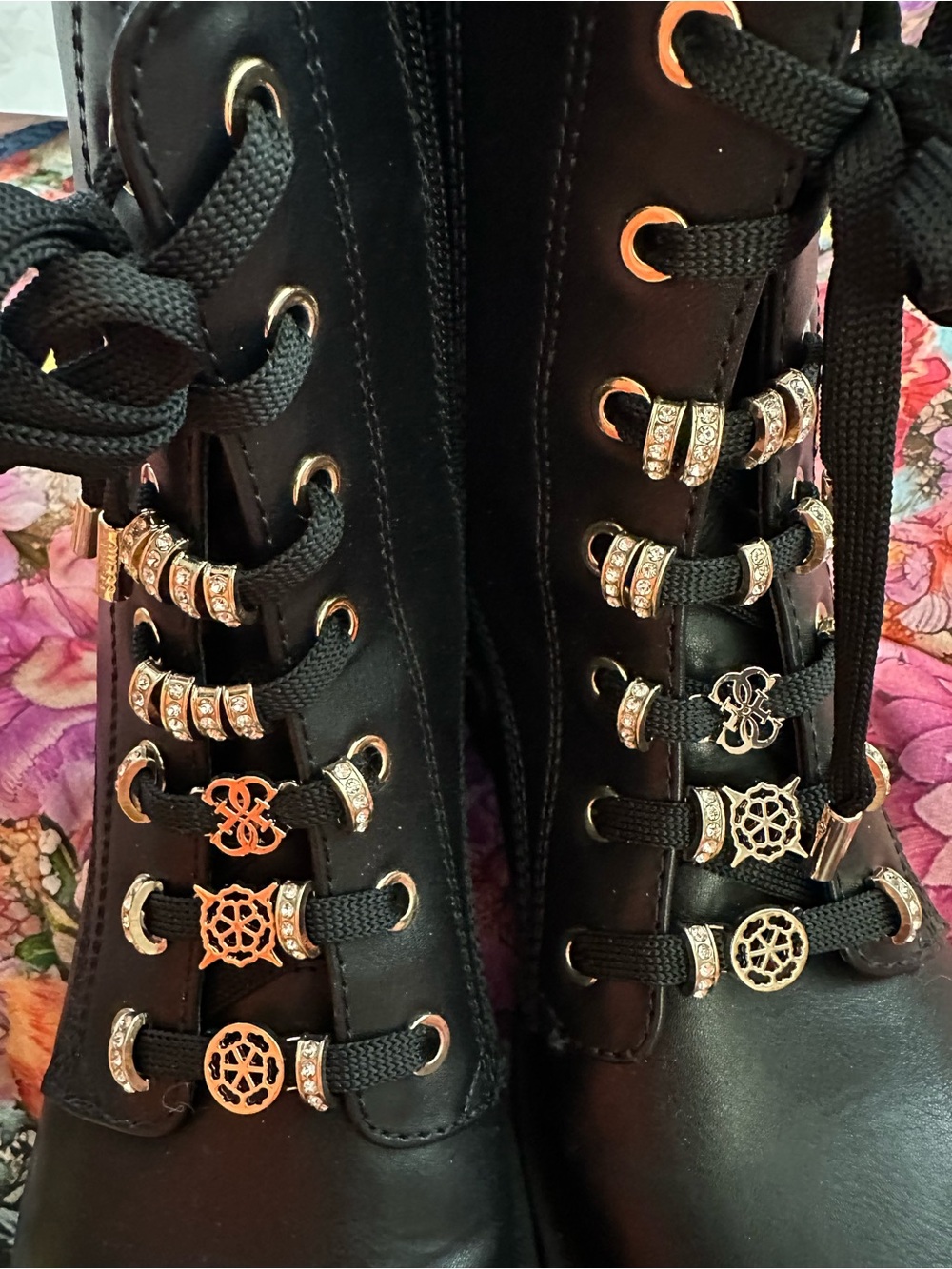 GUESS Black Lace-Up Combat Boots with Gold Eyelets NWOT - Picture 13 of 16